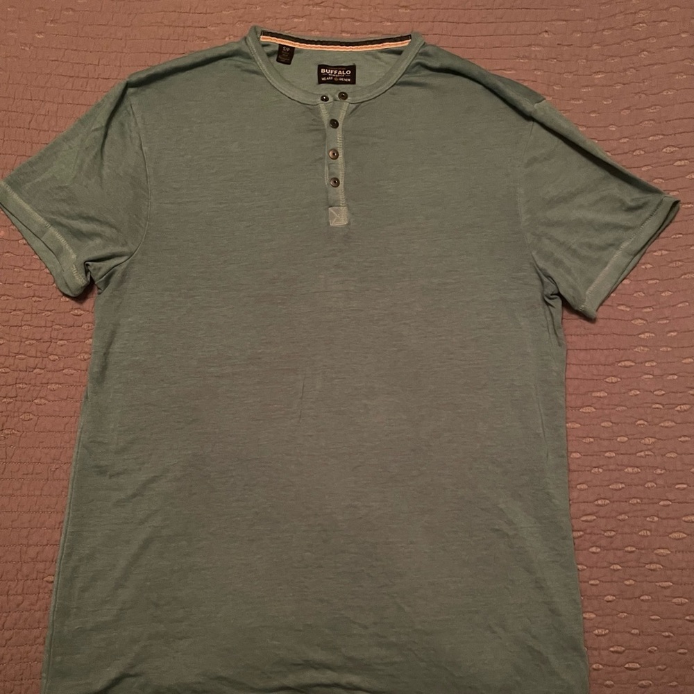 Buffalo David Bitton Mens Kasum Green Tee Henley Shirt T-Shirt